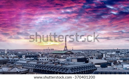 Similar – View of Paris with Eiffel tower silhouette at sunset