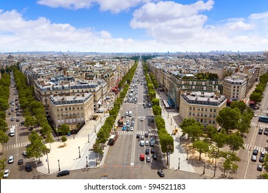 Paris Skyline Champs Elysees And Concorde Aerial View In France