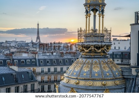 Paris skyline at sunset with view of the Eiffel Tower