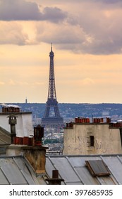 Paris spring cityscape with the Eiffel tower seen from Montmartre in the afternoon