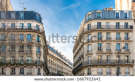 Paris, typical buildings boulevard du Montparnasse, beautiful facades
