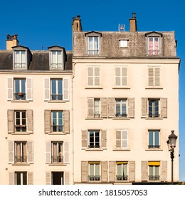 Paris, Typical Facades And Street, Beautiful Buildings In Montmartre