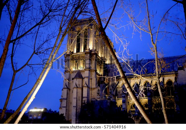 Paris Winter Evening Notre Dame De Stock Photo Edit Now