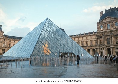 Paris/France - 11/02/2019: The Glass Pyramid As The Entrance Of The Louvre.