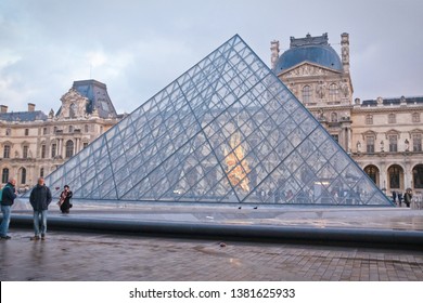 Paris/France - 11/02/2019: The Glass Pyramid As The Entrance Of The Louvre.