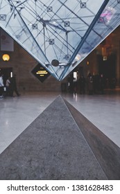 Paris/France - 11/02/2019: The Glass Pyramid At The Entrance Of The Louvre.