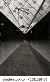 Paris/France - 11/02/2019: The Glass Pyramid At The Entrance Of The Louvre.