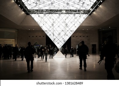 Paris/France - 11/02/2019: The Glass Pyramid At The Entrance Of The Louvre.