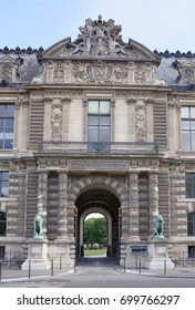   Paris,France- April 30, 2017:The Louvre. Entrance To The Museum With Lions