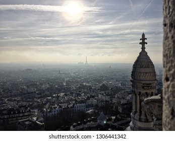 Paris/France - Feb 18, 2017: Sacre Coeur Basilica, Montmartre. It Is A Photo Taken Out From The Inside Of The Cathedral. You Can See The City Of Paris At A Glance.