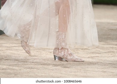 Paris/France – January 23 2018: A Model Walks The Runway At The Chanel Show During Paris Haute Couture Fashion Week S/S 2018 On January 23, 2018 In Paris, France.