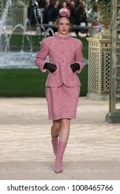 Paris/France – January 23 2018: A Model Walks The Runway At The Chanel Show During Paris Haute Couture Fashion Week S/S 2018 On January 23, 2018 In Paris, France.