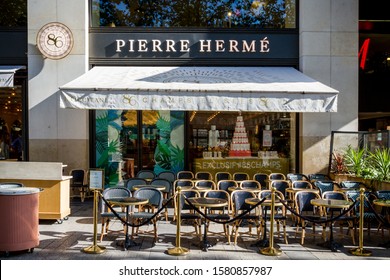 Paris/France - September 10, 2019 : The Pierre Herme Pastry Store On Champs-Elysees Avenue