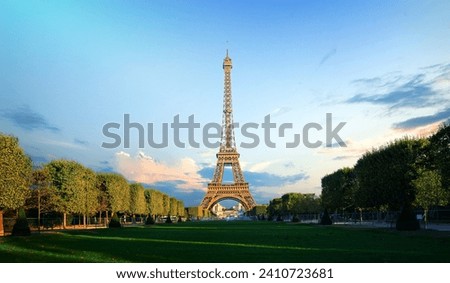 Parisian Eiffel Tower and Champs de Mars in the morning, France