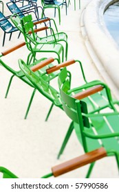 Parisian metallic chairs. Photo with tilt-shift lens