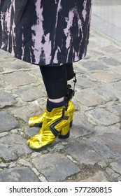 PARIS-JANUARY 23, 2015. Street Fashion Shoes. Men's Wear And Haute Couture. Paris Fashion Week.