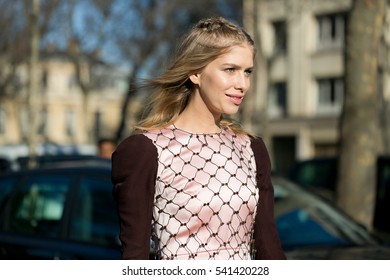 PARIS-JANUARY 25, 2016. Elena Perminova During The Paris Fashion Week, Is Going To Dior Haute Couture Fashion Show.