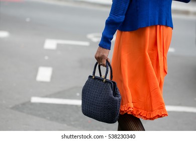 PARIS-JULY 3 , 2016. Street Fashion Bag. Haute Couture. Paris Fashion Week.