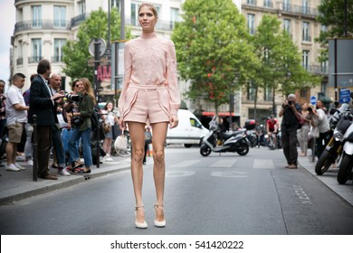 PARIS-JULY 8, 2015. Elena Perminova During The Paris Fashion Week.Haute Couture. Before Elie Saab Fashion Show.