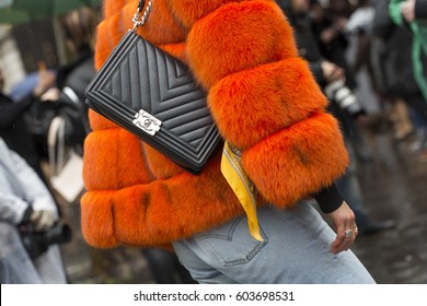 PARIS-MARCH 6, 2017. Street Fashion Bag During Paris Fashion Week. RTW FW17-18.