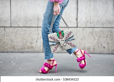 PARIS-MARCH 7, 2016. Street Fashion Shoes. Ready To Wear.Paris Fashion Week.