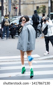 PARIS-OCTOBER 2, 2018.Street Style Meanwhile Paris Fashion Week. Ready To Wear.