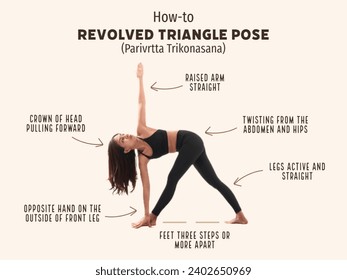 Parivrtta Trikonasana (Revolved Triangle Pose) is a powerful standing intermediate level yoga pose with a twist and a side bend.