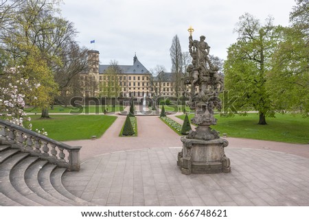 park around a historic building named Stadtschloss in Fulda, a city in Hesse, Germany
