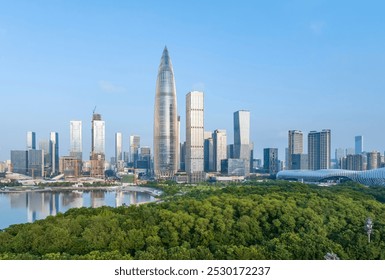 Park in city of Shenzhen China,beautiful mix of green trees combined with buildings, modern architecture - Powered by Shutterstock