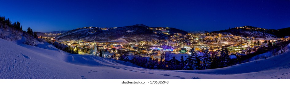 PARK CITY, UTAH - JANUARY 2, 2020: Panorama of Park City in the winter covered in snow