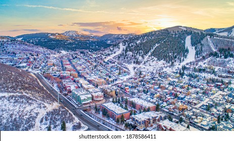 Park City, Utah, USA Downtown Skyline Aerial.