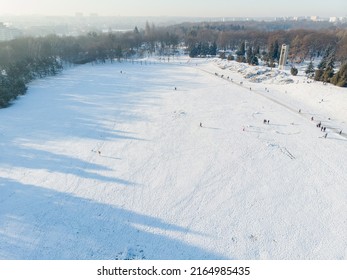 Park Cytadela, Poznan, Poland Covered With Snow During Winter. Drone Photography