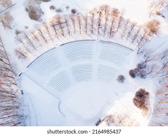 Park Cytadela, Poznan, Poland Covered With Snow During Winter. Drone Photography