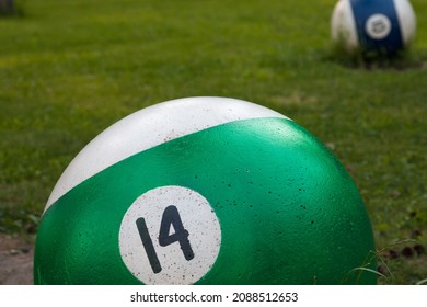 Park Figure Green Billiard Ball On Grass Background