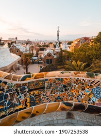 Park Guell Architecture Details by Antonio Gaudi, Barcelona, Spain. Famous and extremely popular travel destination in Europe