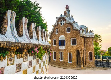 Park Guell in Barcelona at summer day without people - Shutterstock ID 2166353625