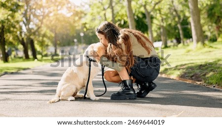 Similar – Image, Stock Photo Woman Walking Dog in Park