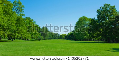 Similar – Image, Stock Photo Wide green park landscape in fine weather with a large meadow in the foreground and a group of trees and bushes in the background