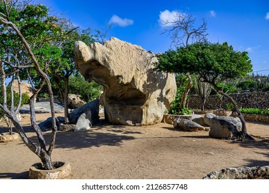 A park on the Caribbean island of Aruba at the Casibari Rock Formations in beautiful weather.