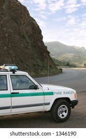 Park Ranger Truck With Mountain Backdrop