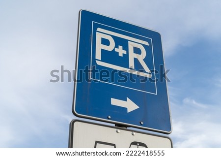 Park and Ride blue sign, car parking facility, road signs in Poland. Stock fotó © 