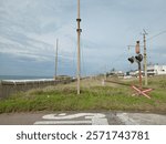 Park Rynie Beach, Southwards view including railway crossing, Seaside holiday at KwaZulu Natal South Coast, South Africa in April (Autumn) 2024