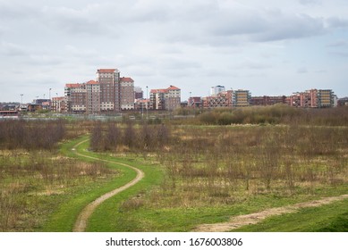 Park and skyline of neighbourhood Oosterheem in the city of Zoetermeer, Netherlands
