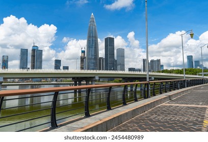 Park trestle in city of Shenzhen China,beautiful mix of green trees combined with buildings, modern architecture - Powered by Shutterstock