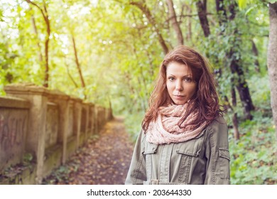 Park Woman Autumn Path Outside