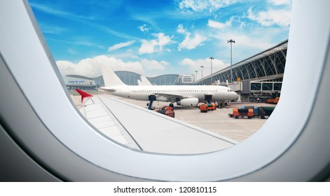 Parked Aircraft On Shanghai Airport