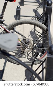 parked bicycles close up