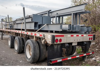 Parked Flat Bed Semi Trailer