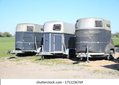 Parked horse trailer at a equestrian estate in Westphalia, Germany, 04-22-2020