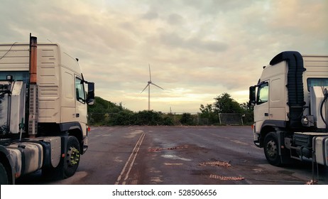 Parked Lorries At A Depot